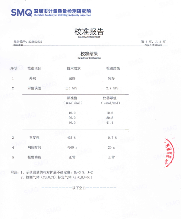 氯甲酸乙酯氣體檢測儀校準(zhǔn)報告